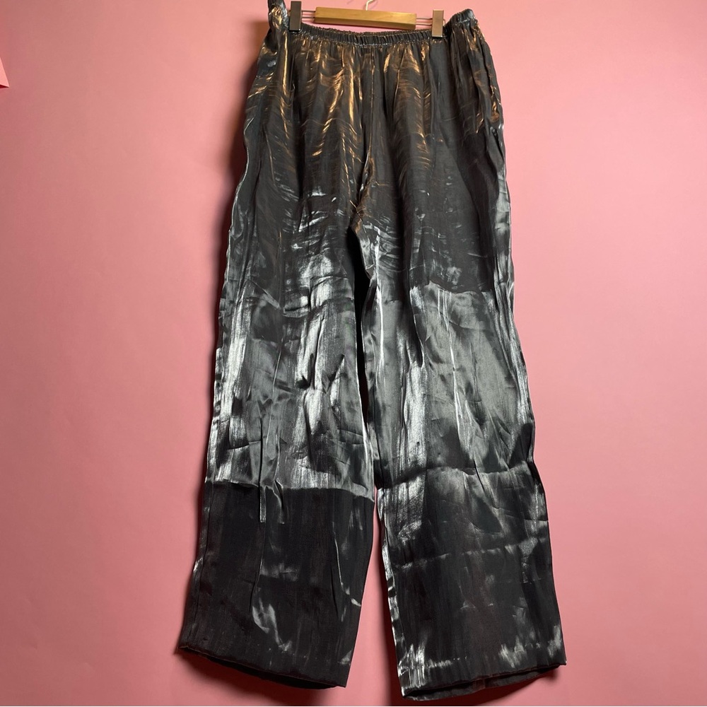 Vintage 80s Metallic Silver Pants Plus Size